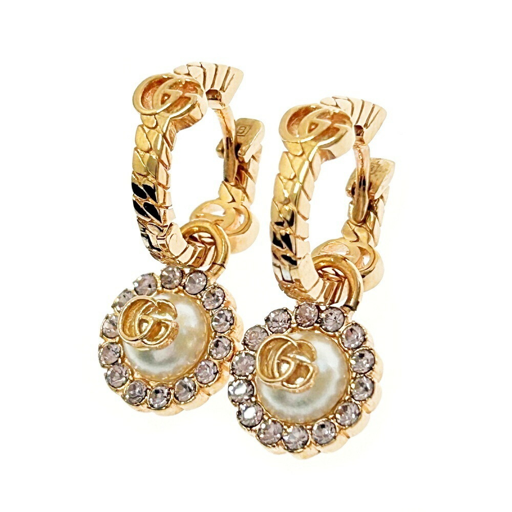 Gucci Metal Crystal Double GG Flower Hoop Earrings Rose Pink Gold - Picture 2 of 6